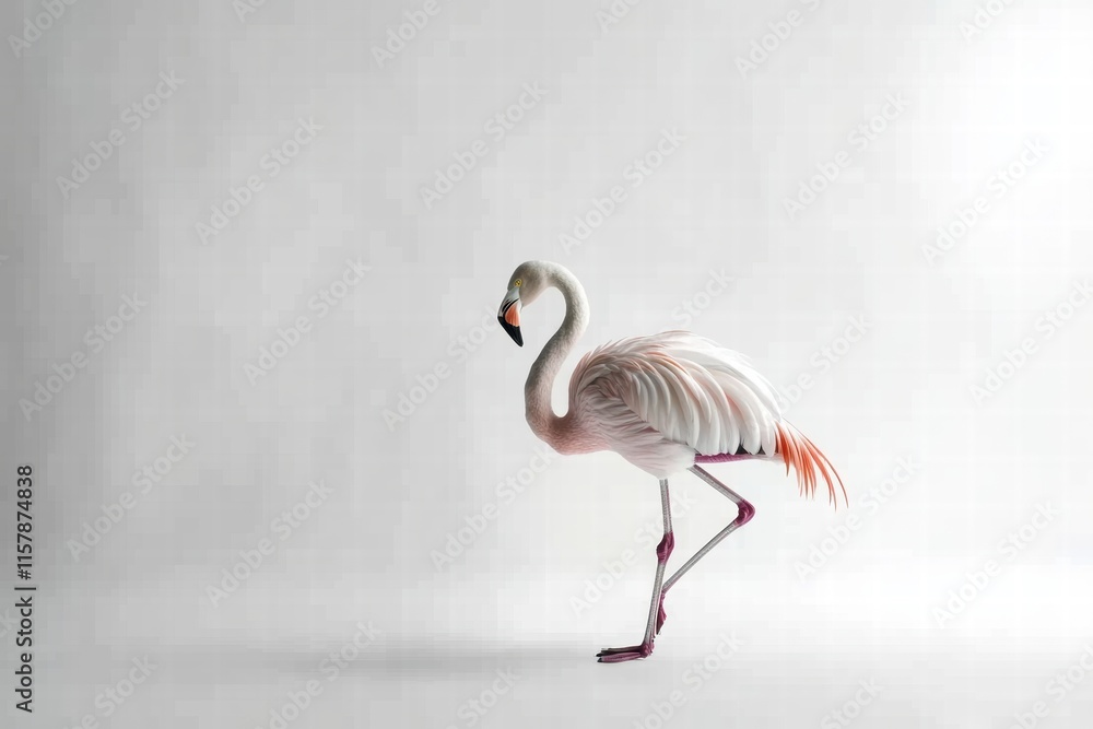 Aufkleber Graceful flamingo balancing on one leg in a clean, minimalistic setting with ample copy space for text. Generative AI