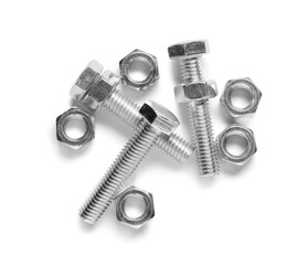 Tap bolts with chrome nuts isolated on white background