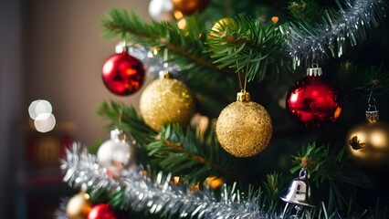 Fototapeta premium Christmas Ball Hanging on Tree Branch Background