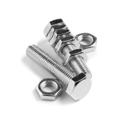 Tap bolts with chrome nuts isolated on white background