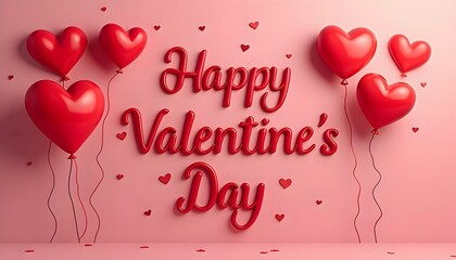 Valentine's Day. The phrase "Happy Valentine's Day" is rendered in elegant, 3D lettering, with a glossy, red finish