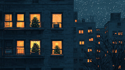 Naklejka premium Silent Night: A Lone Tree Illuminates the Darkness