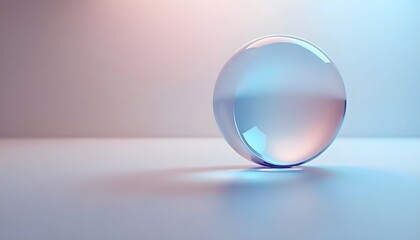 A close-up of a translucent glass sphere reflecting a vibrant spectrum of light on a smooth, light-colored surface. The image showcases the interplay of light and glass