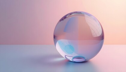 A close-up of a translucent glass sphere reflecting a vibrant spectrum of light on a smooth, light-colored surface. The image showcases the interplay of light and glass