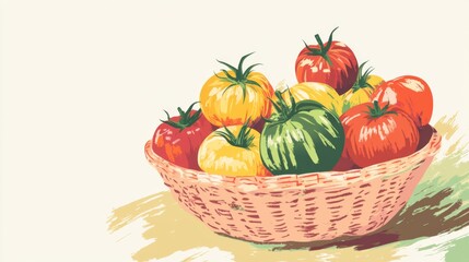 Fresh Tomatoes in Basket on Table with Natural Background