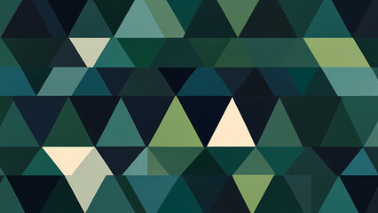 A modern flat illustration featuring a geometric background with overlapping triangles in shades of blue, green, and white, forming a symmetrical pattern with subtle gradients