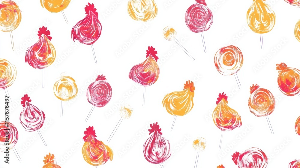 Leinwandbilder Vibrant rooster shaped lollipops create a playful and colorful background for text placement and mock up. Generative AI