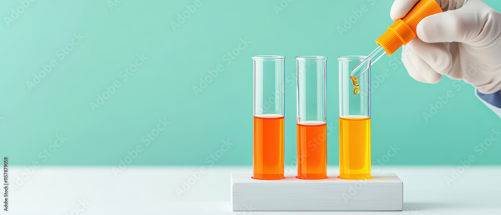 Poster conducting science experiment with colorful liquids in test tubes