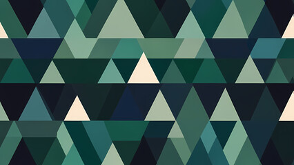 A modern flat illustration featuring a geometric background with overlapping triangles in shades of blue, green, and white, forming a symmetrical pattern with subtle gradients