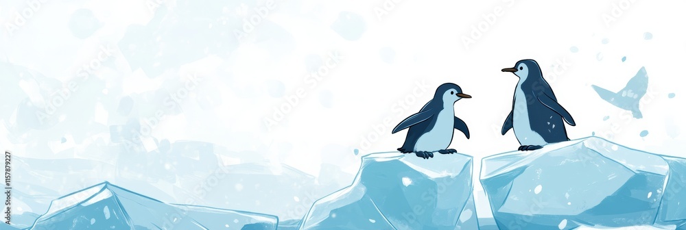 Leinwandbilder playful penguins enjoying a frosty moment on floating icebergs with room for creative text. generati