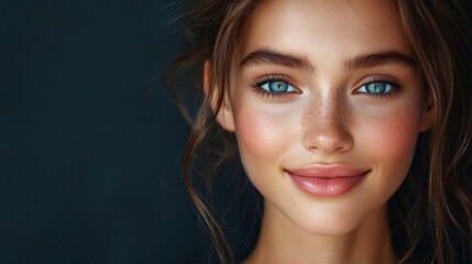 Obraz premium Radiant Portrait of Young Woman with Freckles