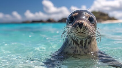 Fototapeta premium Curious Seal in Crystal Clear Waters