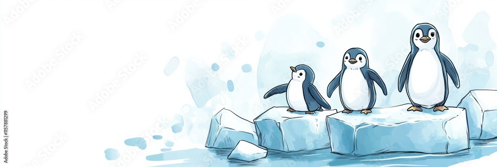 Leinwandbilder playful penguins enjoying time on floating icebergs with space for creative text. generative ai