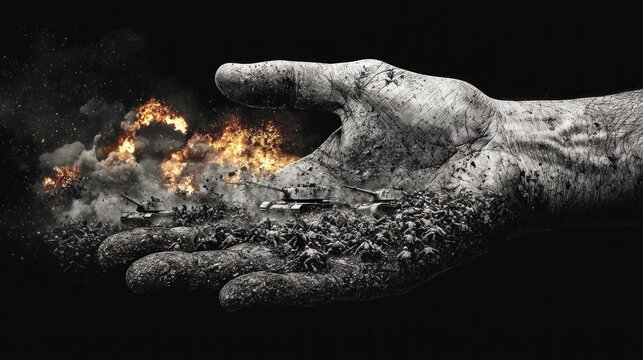 Conflict and destruction war's grip on humanity digital art dark environment surreal viewpoint impact of violence