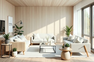 Modern Scandinavian Living Room with Minimalist Decor