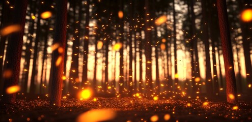 In the heart of a night forest, a Firefly dances in an abstract and magical image, evoking a fairy tale atmosphere