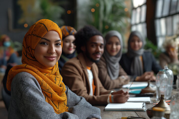 Obraz premium A group of people wearing traditional clothing and sitting at a table