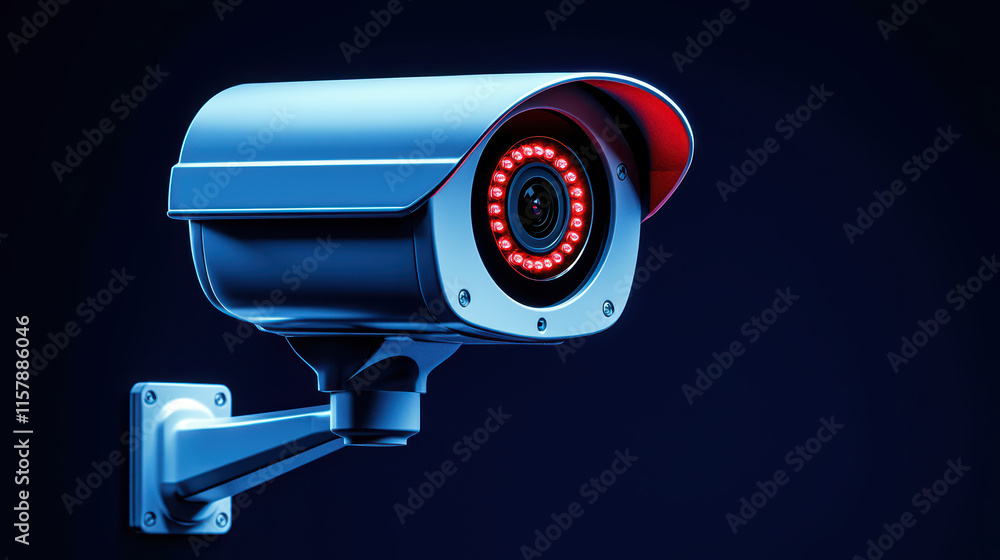 Aufkleber close up of security camera with red light, showcasing its sleek design and functionality