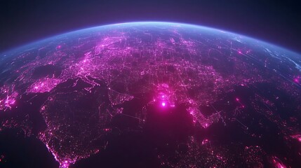 Obraz premium Stunning Futuristic Digital Illustration: Globally Connected Earth at Night. AI Generated