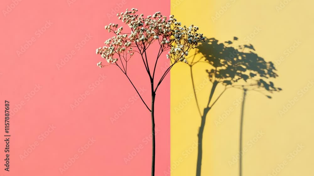 Aufkleber artistic display of a delicate plant casting a shadow against a colorful backdrop showcasing soft pi