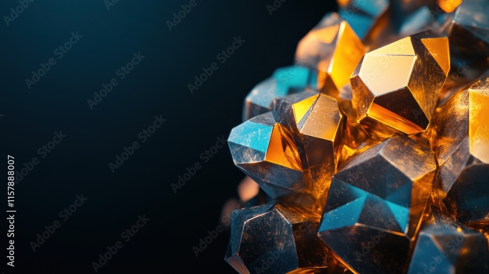 Poster shimmering crystals and metallic shapes abstract art digital creation dark background close-up visua