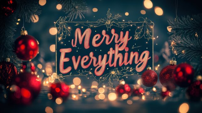 Festive celebration of merry everything holiday wonderland graphic design cozy atmosphere close-up view joyous spirit