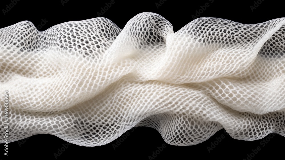 Poster flowing white mesh fabric abstract design textile art studio close-up visual texture exploration