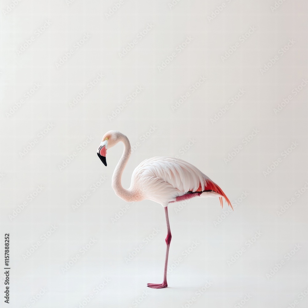 Fototapete Graceful flamingo standing on one leg in an elegant display with ample mockup space for text. Generative AI