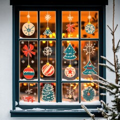 Festive christmas decorations on window cozy home photography winter close-up holiday spirit