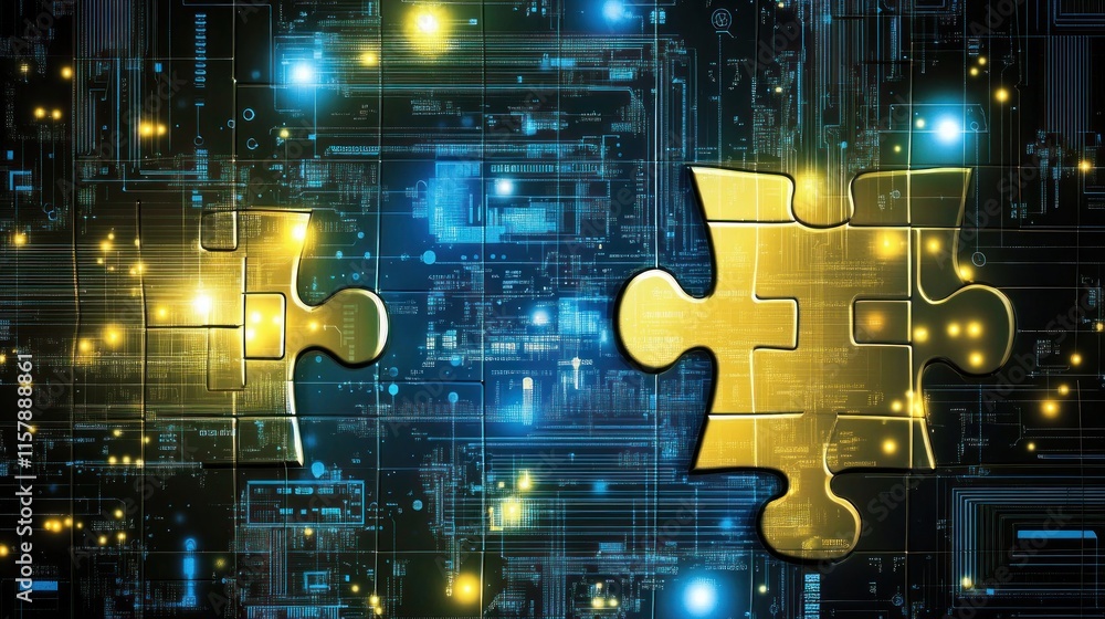 Aufkleber connecting the dots: a visual metaphor for digital puzzle solving and technological synergy