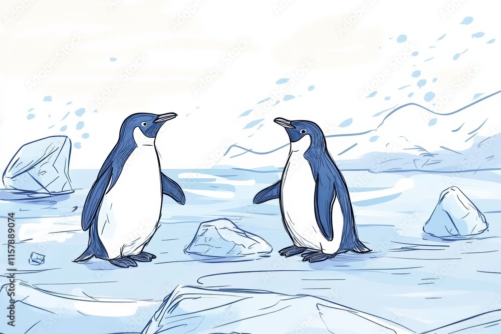 Leinwandbilder playful penguins standing on floating icebergs in a serene arctic landscape with ample space for tex