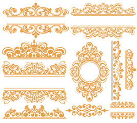 Set of Ornament floral design element for frame, border, and wedding with vintage style Free Vector