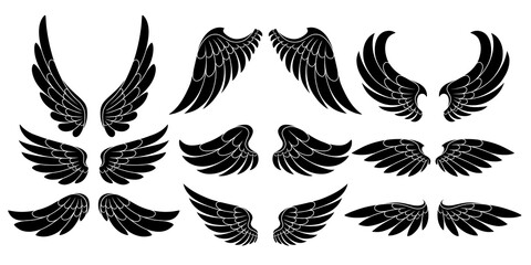 Set of angel wings silhouettes