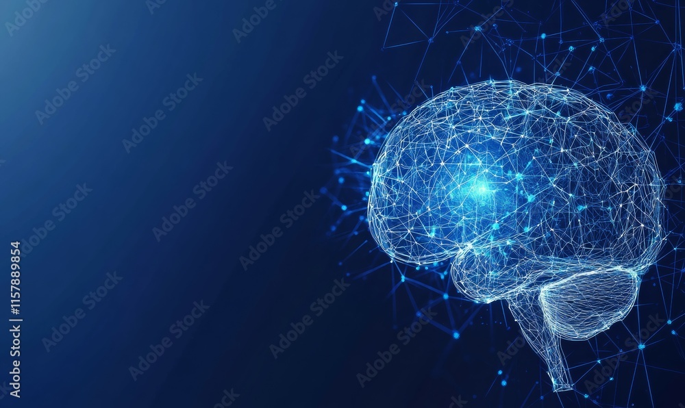 Poster biological background, with a blue banner displaying an image of a brain neuron with a synapses.