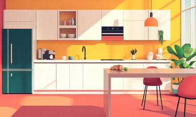 Contemporary Kitchen. Modernist Interior Design Background.