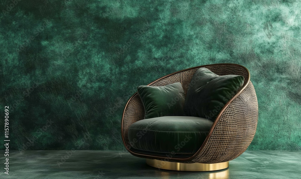 Poster design of modern interior with armchair and empty green mock up background in 3d rendering and 3d il