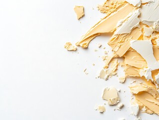 Close-up Photo: Exquisitely Broken Pastel Meringue Pieces on White Background. AI Generated