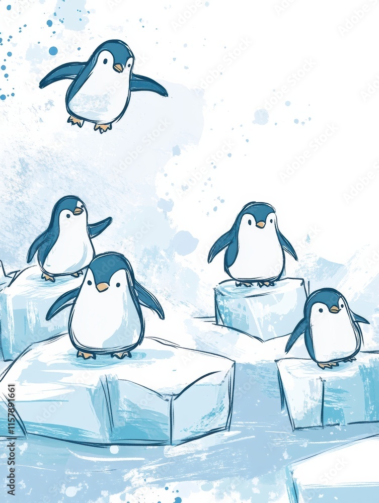 Leinwandbilder playful penguins jumping on floating icebergs in a whimsical arctic environment with copy space for 