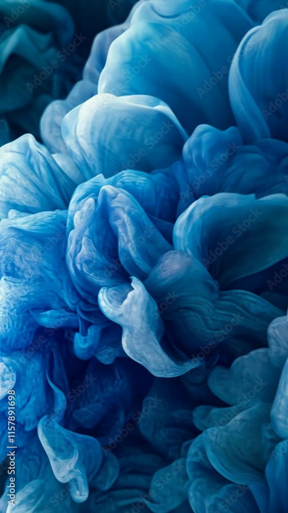 Poster swirling patterns of blue create an abstract texture in a detailed close-up composition