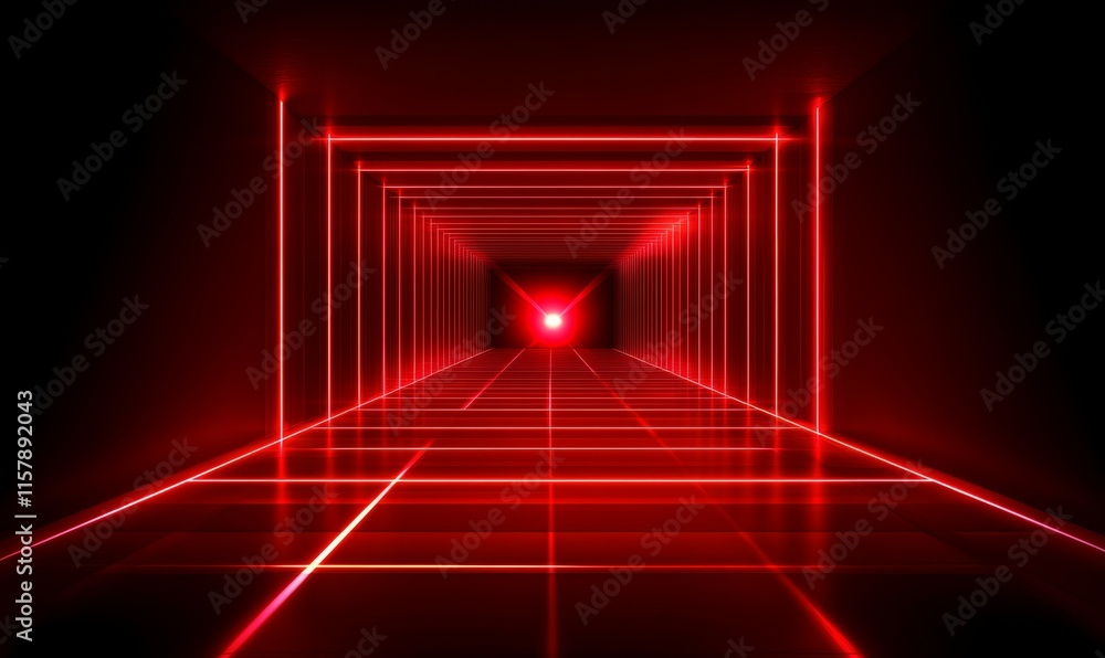 Poster illustration of abstract background of endless futuristic tunnel with geometric design in perspectiv