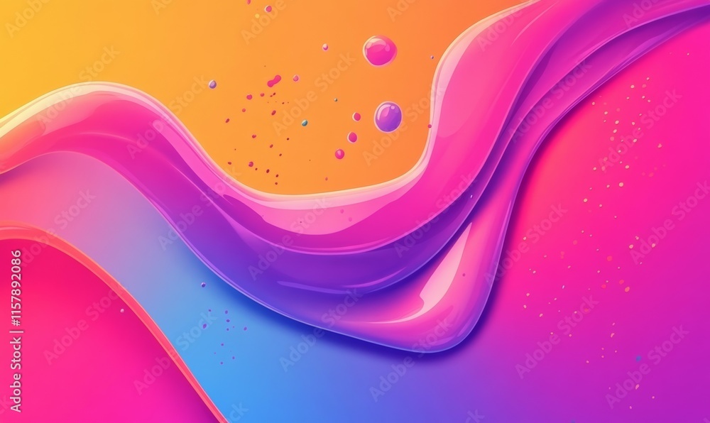Poster illustration of bright abstract background with splashes of colorful paint on gradient surface