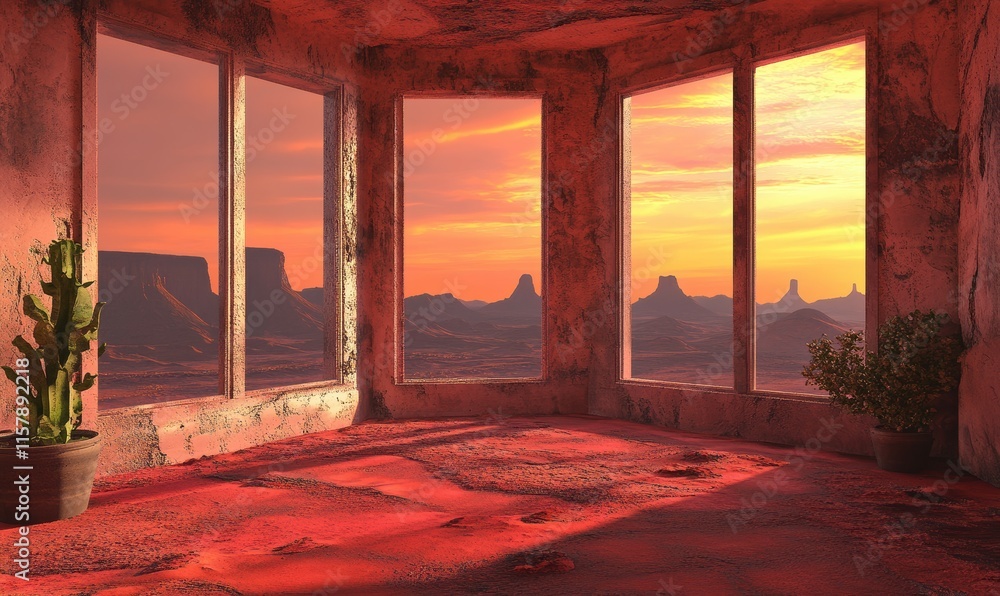 Poster image of room with windows in evening time in mars