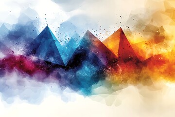 Abstract Watercolor Mountains in Blue and Orange Hues