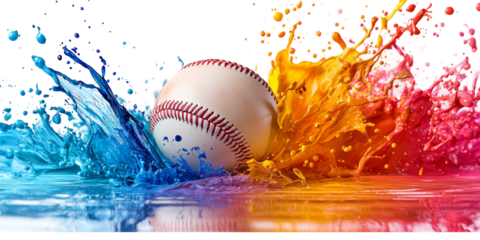 Colorful Splash with Baseball in Action Isolated on transparent background