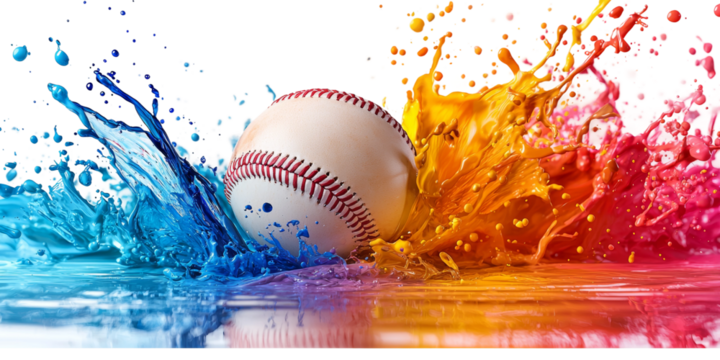 Colorful Splash with Baseball in Action Isolated on transparent background