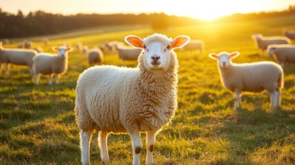 Obraz premium Vibrant Organic Farm with Sheep in Sunlit Field