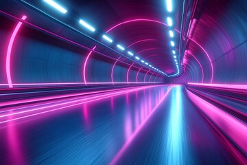 Futuristic Neon Tunnel With Pink and Blue Lights