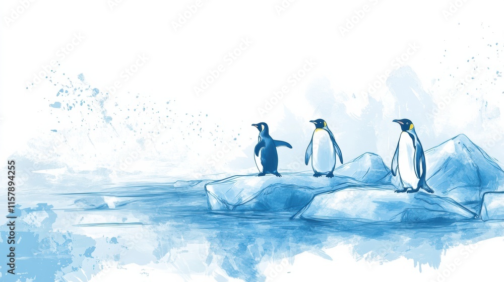 Leinwandbilder playful penguins enjoy a fun day on floating icebergs with ample space for creative text or design e
