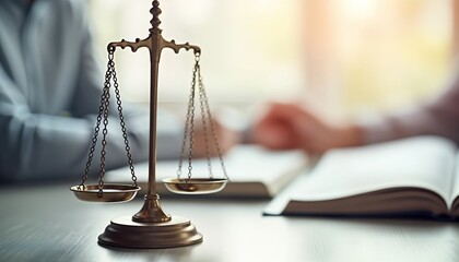 Legal team prepares for whistleblower protection case. Lawyers review documents, support legal defense strategy in workplace dispute. Balance scales symbolize justice. Image conveys legal counsel,
