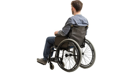 Man in wheelchair looking back, accessibility concept, inclusive design and mobility innovation